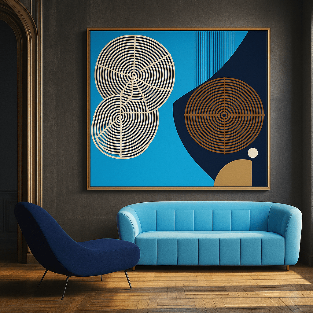 Canvas Print: “Echoes of Growth” – Abstract Tree Rings in Modern Blue Tones modern abstract canvas wall art by Rossetti Art – luxury interior design artwork for living room, bedroom, office – abstract geometric wall art Geometric Abstract Art Geometric Wall Art