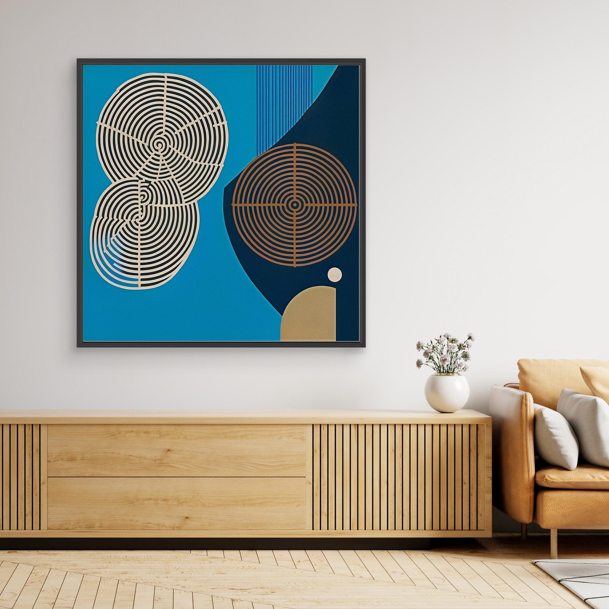 Canvas Print: “Echoes of Growth” – Abstract Tree Rings in Modern Blue Tones modern abstract canvas wall art by Rossetti Art – luxury interior design artwork for living room, bedroom, office – abstract geometric wall art Geometric Abstract Art Geometric Wall Art