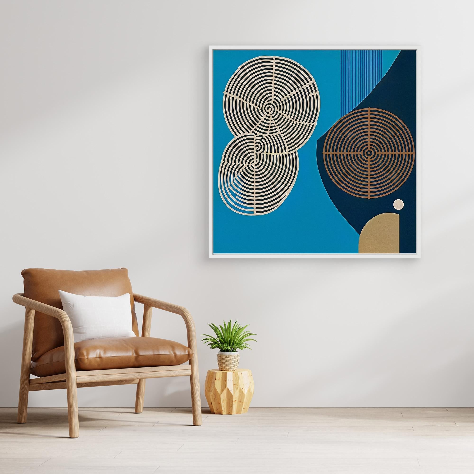 Canvas Print: “Echoes of Growth” – Abstract Tree Rings in Modern Blue Tones modern abstract canvas wall art by Rossetti Art – luxury interior design artwork for living room, bedroom, office – abstract geometric wall art Geometric Abstract Art Geometric Wall Art