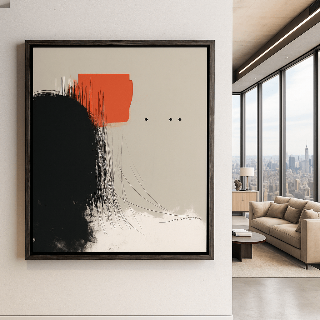 Canvas Print: Echoes of Silence – Modern Abstract Canvas Print in Black, Red & Ivory | Luxury Minimalist Wall Art by Chiara Rossetti modern abstract canvas wall art by Rossetti Art – luxury interior design artwork for living room, bedroom, office – abstract wall art canvas print art Chiara Rossetti
