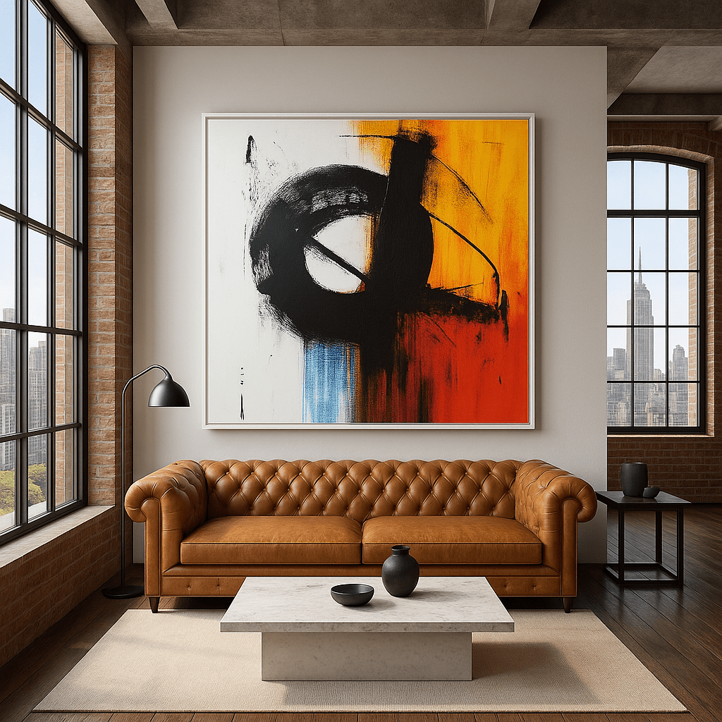 Canvas Print : "Eclipse Momentum" - Circle Abstract Expressionist Wall Art modern abstract canvas wall art by Rossetti Art β luxury interior design artwork for living room, bedroom, office β Abstract Circular Wall Art contemporary art piece Contemporary Canvas Art