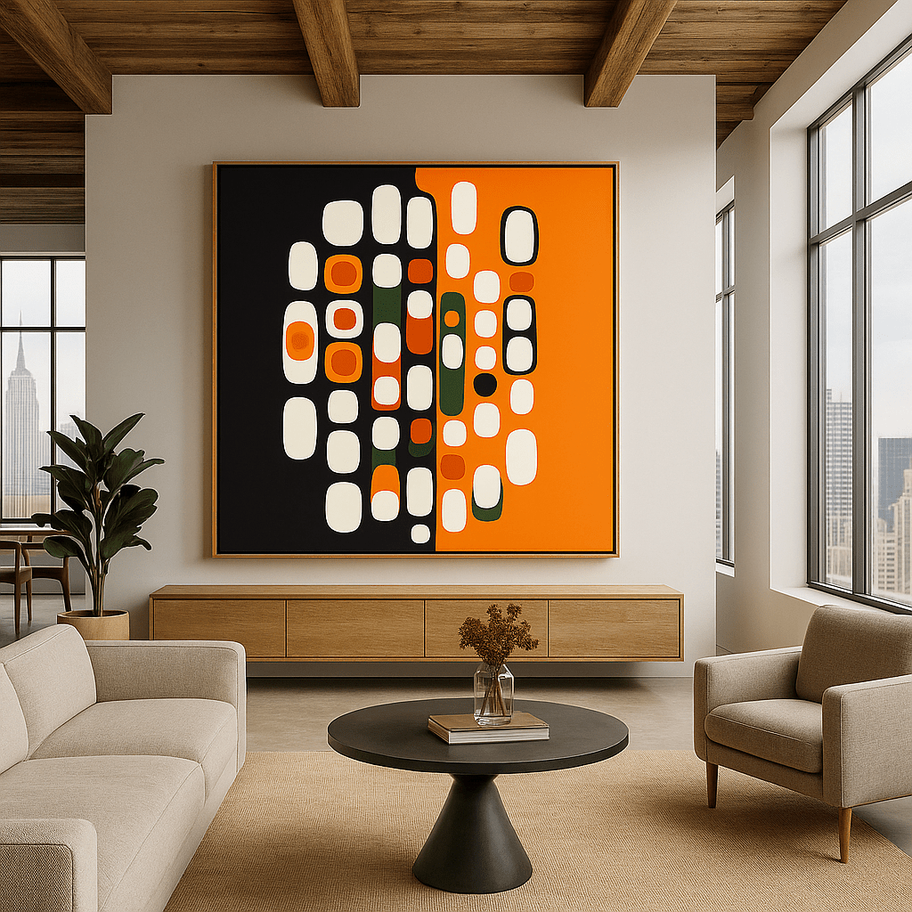 Canvas Print: Eclipse Rhythm - Mid - Century Abstract Canvas Print | Modern Minimalist Wall Art modern abstract canvas wall art by Rossetti Art – luxury interior design artwork for living room, bedroom, office – abstractnew canvas print art Chiara Rossetti