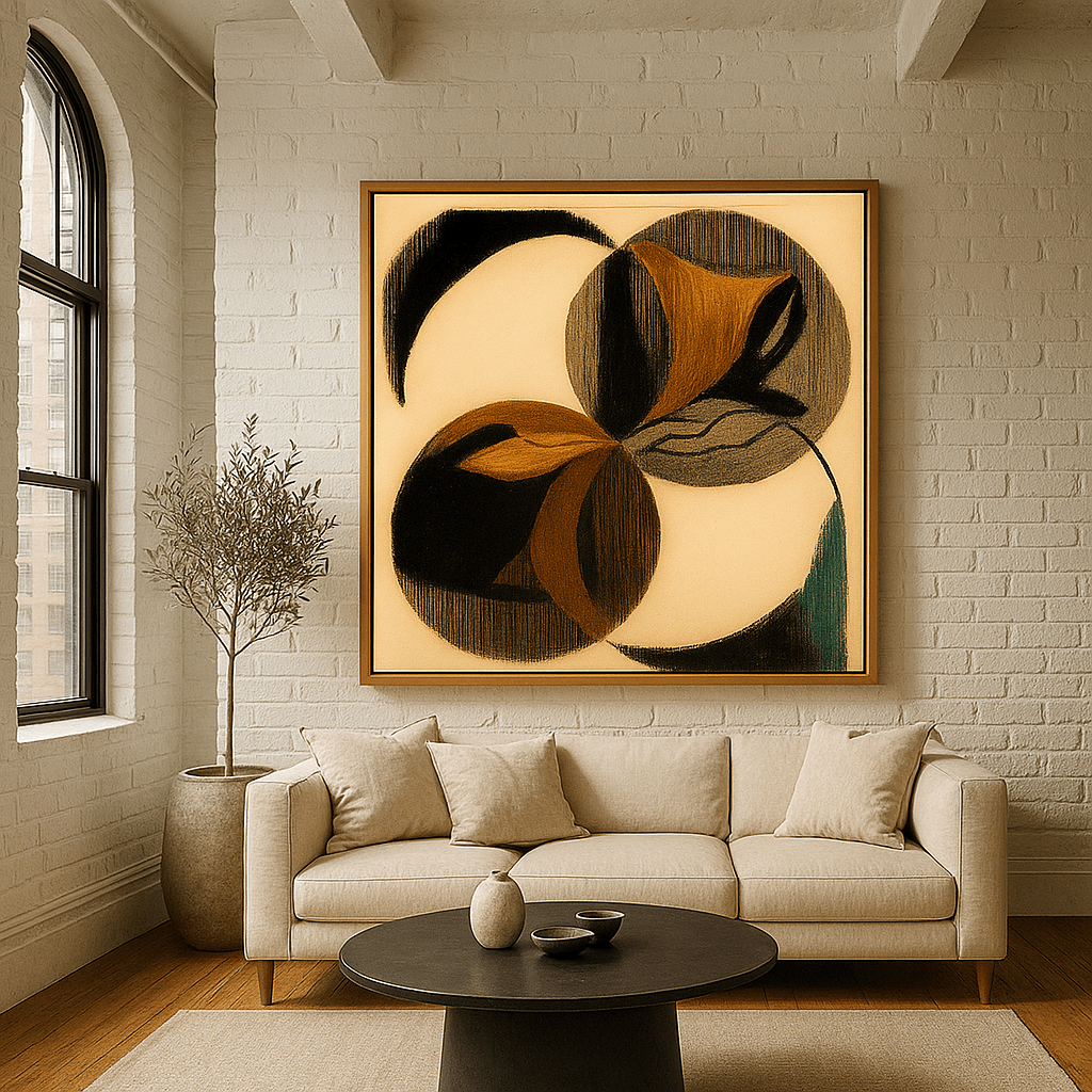 Canvas Print : Eclipsed Geometry" – Abstract Circle Canvas Art | Beige, Black & Brown Modern Decor modern abstract canvas wall art by Rossetti Art – luxury interior design artwork for living room, bedroom, office – Abstract art print abstract geometric chaos abstract painting print