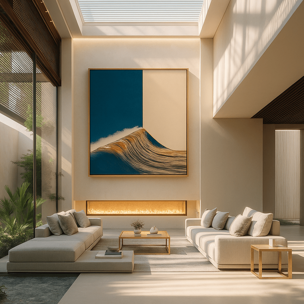 Canvas Print: Edge of Flow – Minimalist Surreal Wave Art modern abstract canvas wall art by Rossetti Art – luxury interior design artwork for living room, bedroom, office – Fluid Motion Art Geometric Abstract Art Minimalist Wave Art