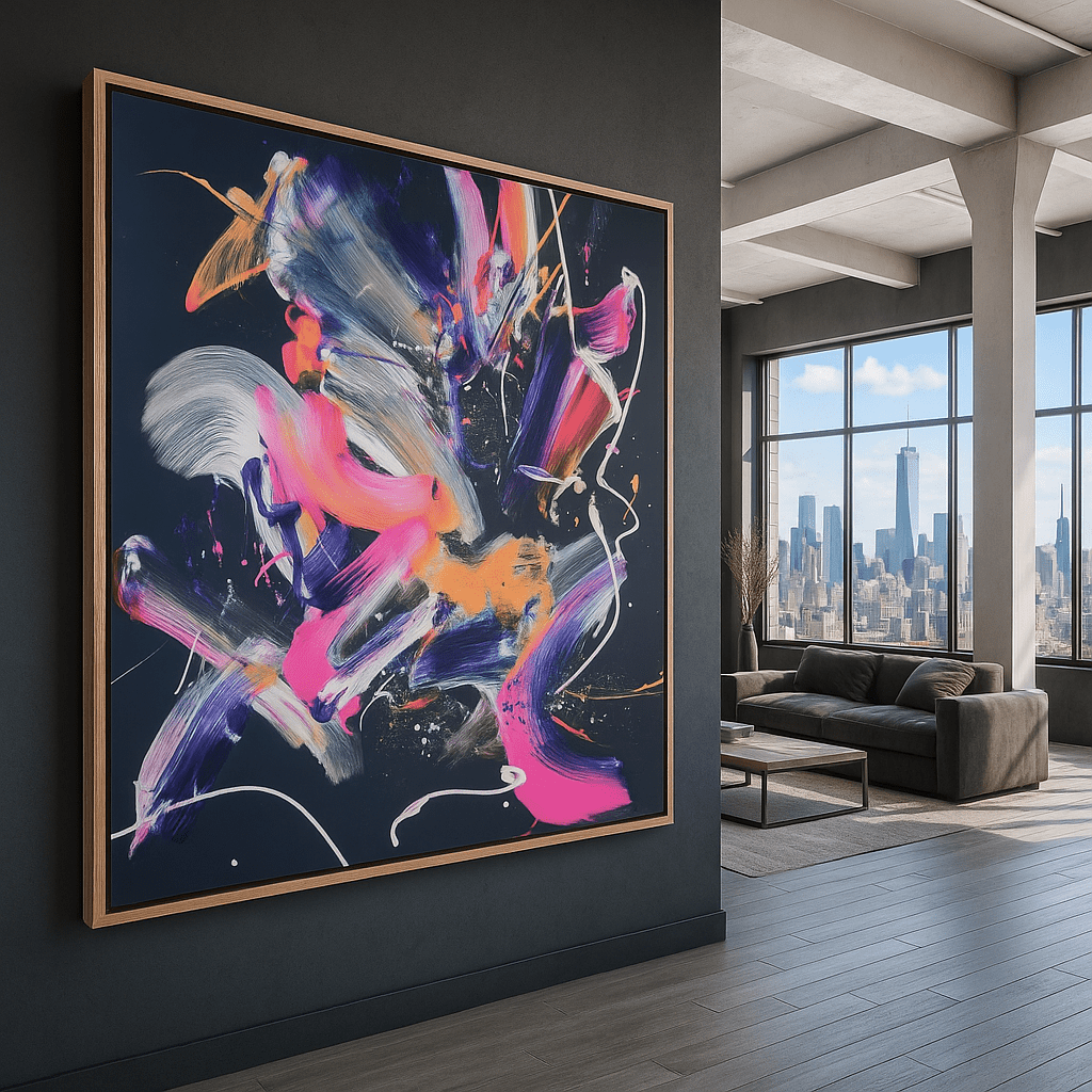 Canvas Print : Electric Chaos – Neon Abstract Canvas Wall Art modern abstract canvas wall art by Rossetti Art – luxury interior design artwork for living room, bedroom, office – colorful canvas art Contemporary Art for Sale contemporary art piece