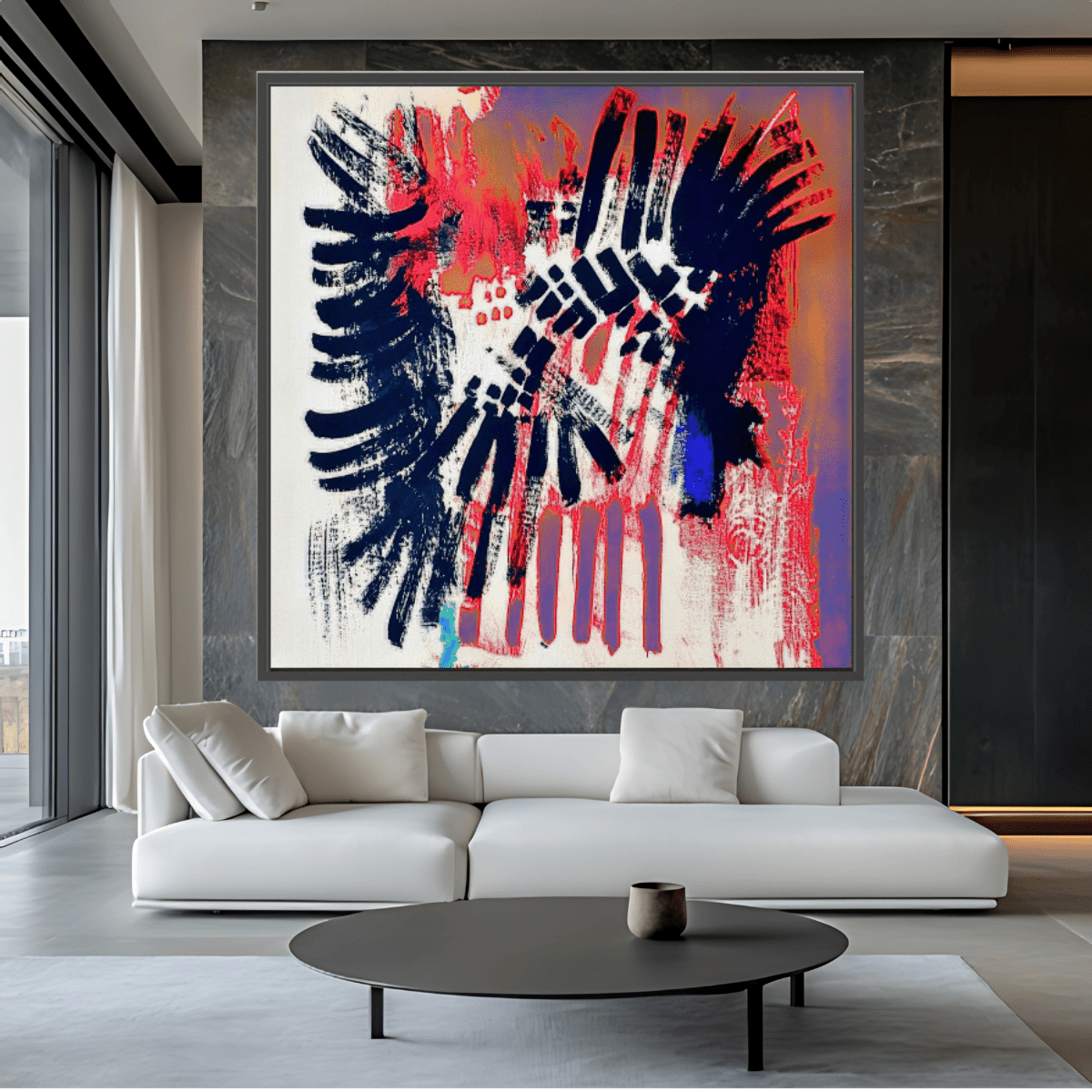 Canvas Print: Electric Dissonance Pulse – Abstract Expressionism Art modern abstract canvas wall art by Rossetti Art – luxury interior design artwork for living room, bedroom, office – Blue Accent Canvas Bold Color Canvas Print Contemporary Abstract Design
