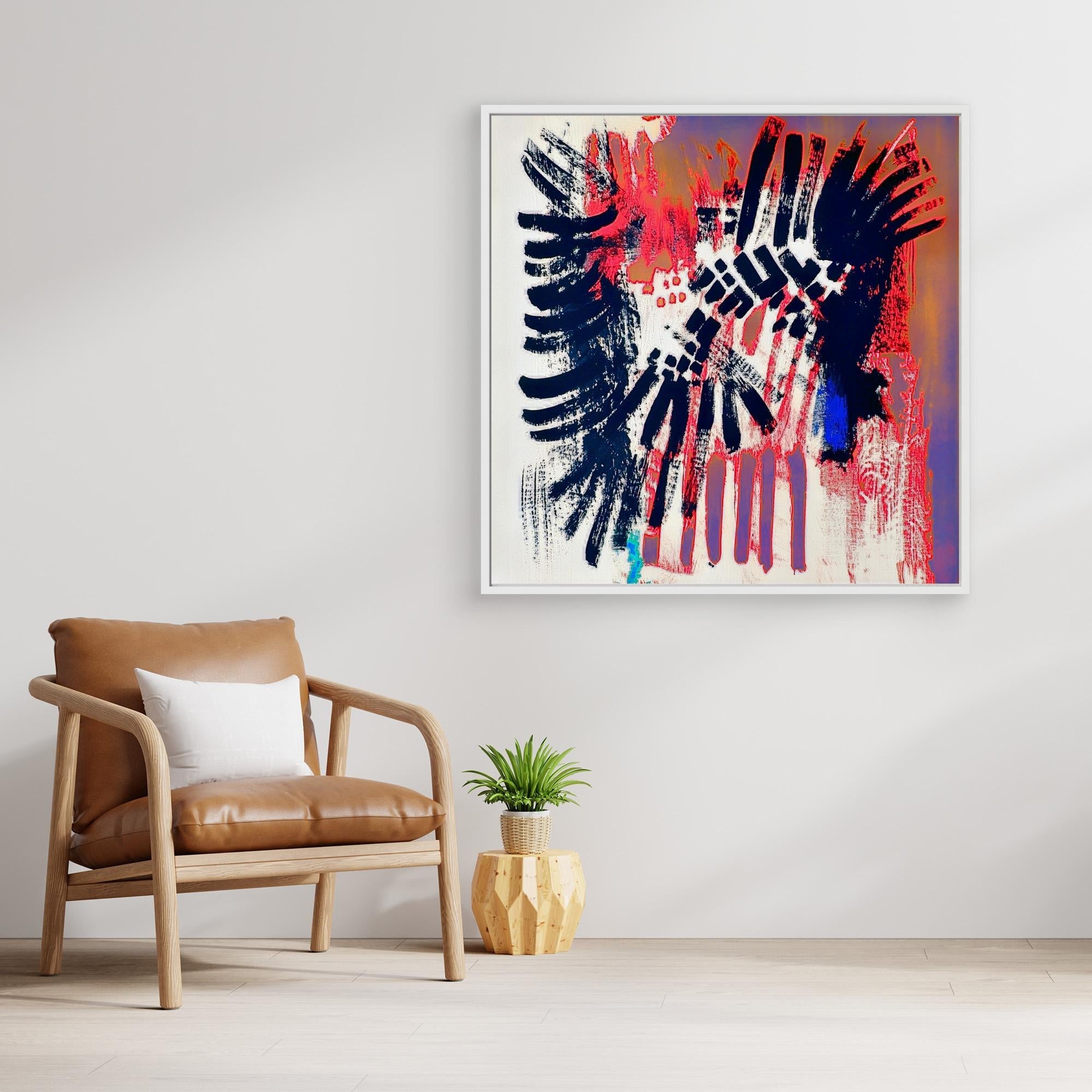 Canvas Print: Electric Dissonance Pulse – Abstract Expressionism Art modern abstract canvas wall art by Rossetti Art – luxury interior design artwork for living room, bedroom, office – Blue Accent Canvas Bold Color Canvas Print Contemporary Abstract Design