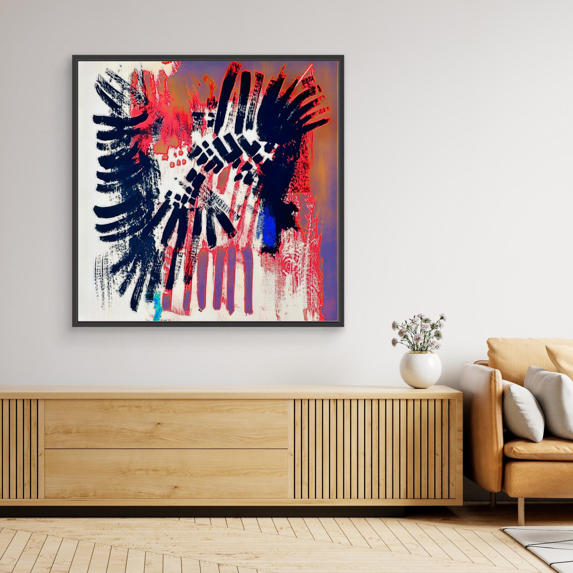 Canvas Print: Electric Dissonance Pulse – Abstract Expressionism Art modern abstract canvas wall art by Rossetti Art – luxury interior design artwork for living room, bedroom, office – Blue Accent Canvas Bold Color Canvas Print Contemporary Abstract Design