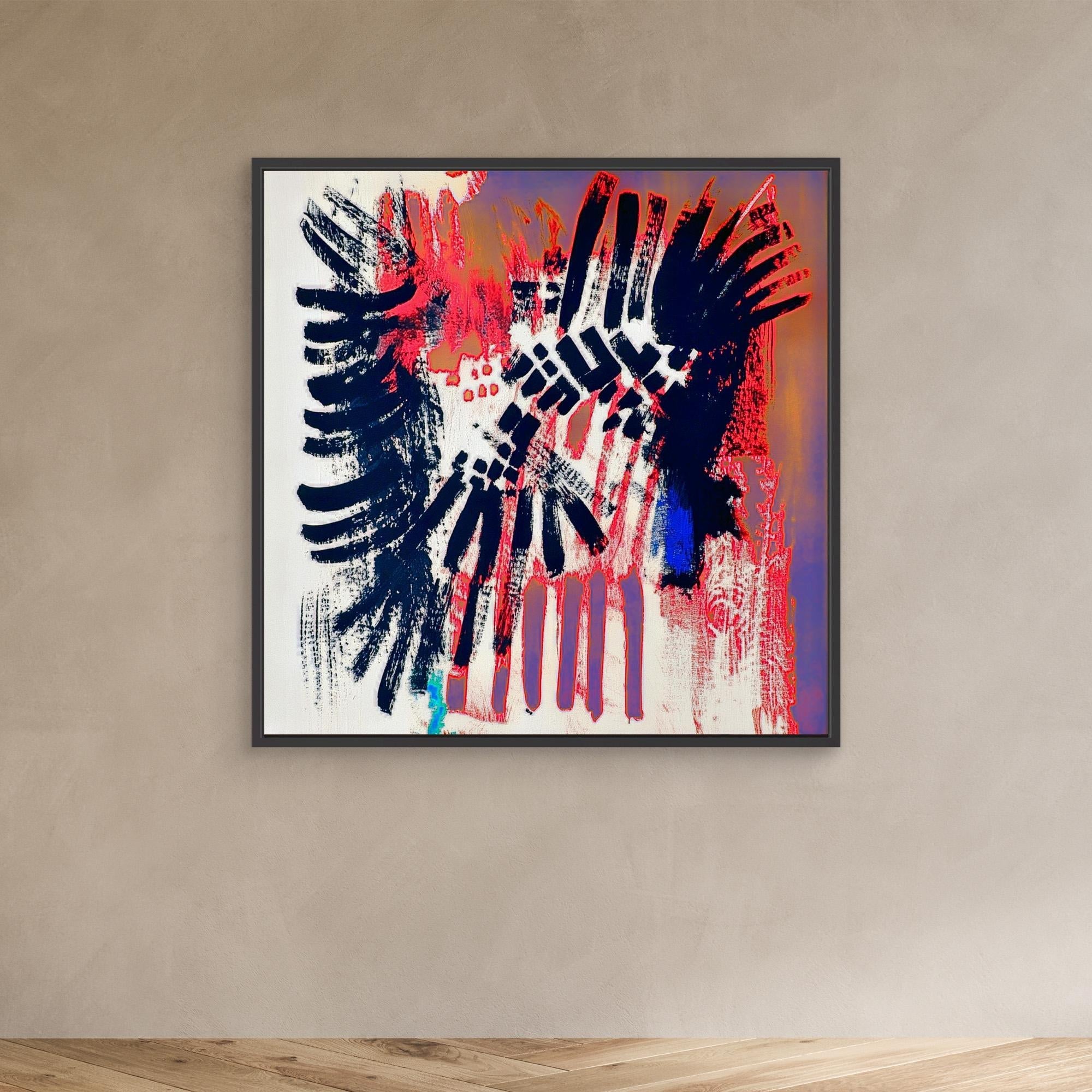 Canvas Print: Electric Dissonance Pulse – Abstract Expressionism Art modern abstract canvas wall art by Rossetti Art – luxury interior design artwork for living room, bedroom, office – Blue Accent Canvas Bold Color Canvas Print Contemporary Abstract Design