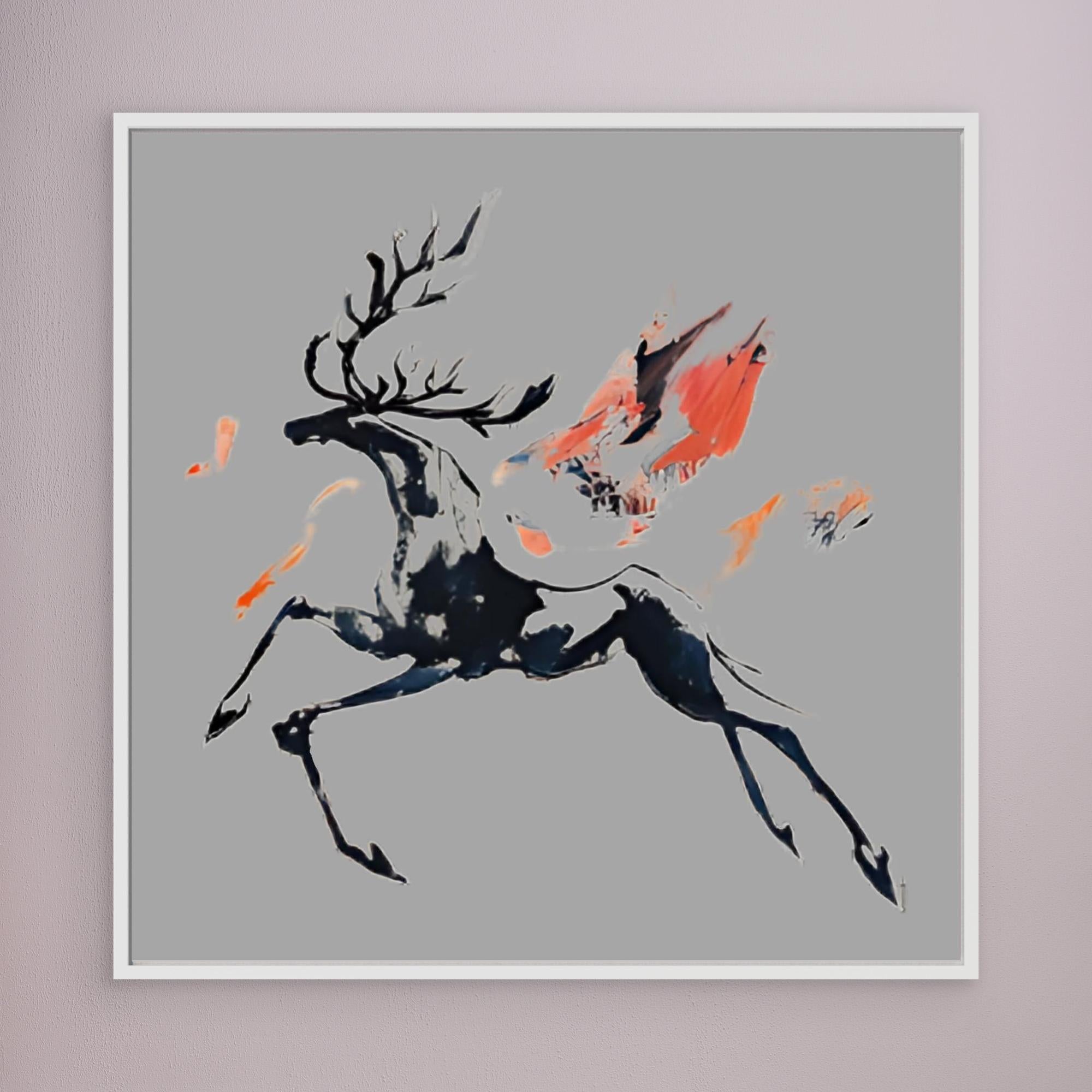 Canvas Print: Ember Stag in Motion – Deer Art Print modern abstract canvas wall art by Rossetti Art – luxury interior design artwork for living room, bedroom, office – Abstract Deer Print Fire Animal Painting Modern Wildlife Art