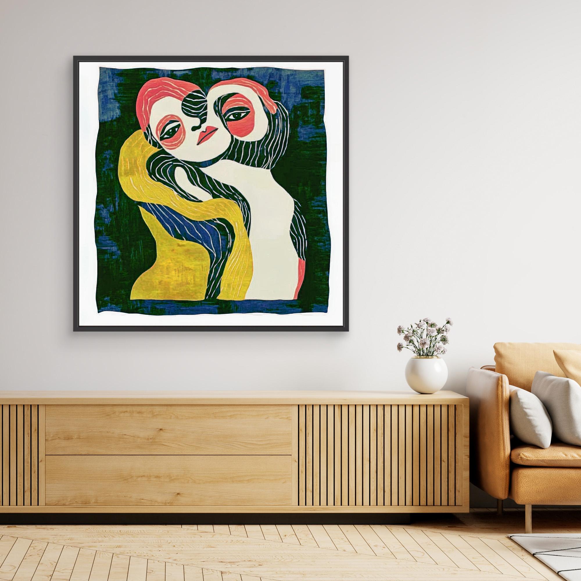 Canvas Print: Embrace of Souls – Abstract Figurative Art modern abstract canvas wall art by Rossetti Art – luxury interior design artwork for living room, bedroom, office – Abstract Figurative Art Contemporary Figurative Canvas Emotional Wall Art