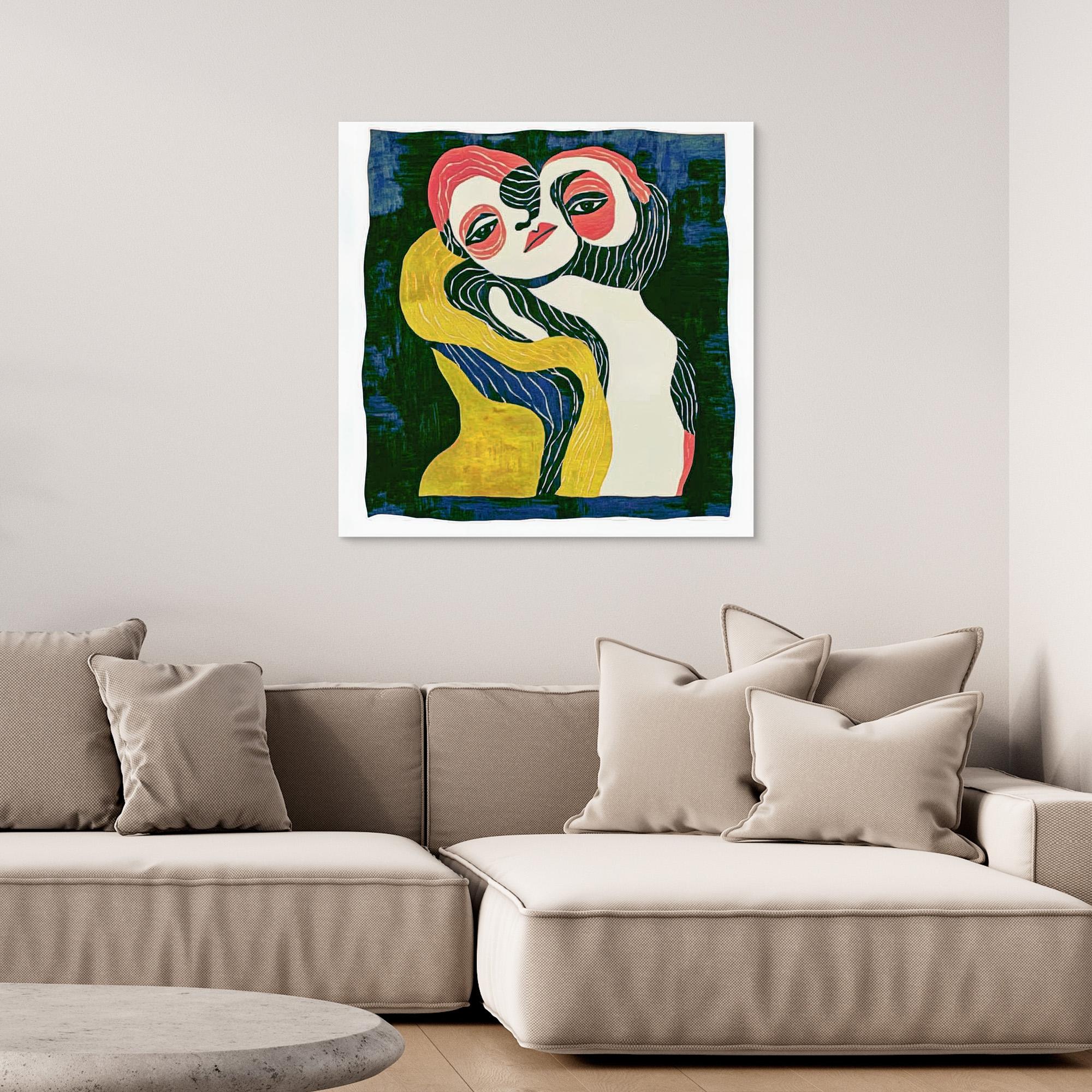 Canvas Print: Embrace of Souls – Abstract Figurative Art modern abstract canvas wall art by Rossetti Art – luxury interior design artwork for living room, bedroom, office – Abstract Figurative Art Contemporary Figurative Canvas Emotional Wall Art