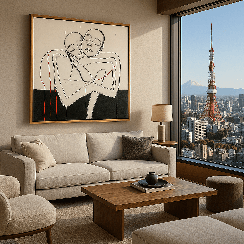 Canvas Print: "Embrace the Void" - Minimalist Figurative Wall Art modern abstract canvas wall art by Rossetti Art – luxury interior design artwork for living room, bedroom, office – black & white wall canvas Black And White Art Black and white artwork