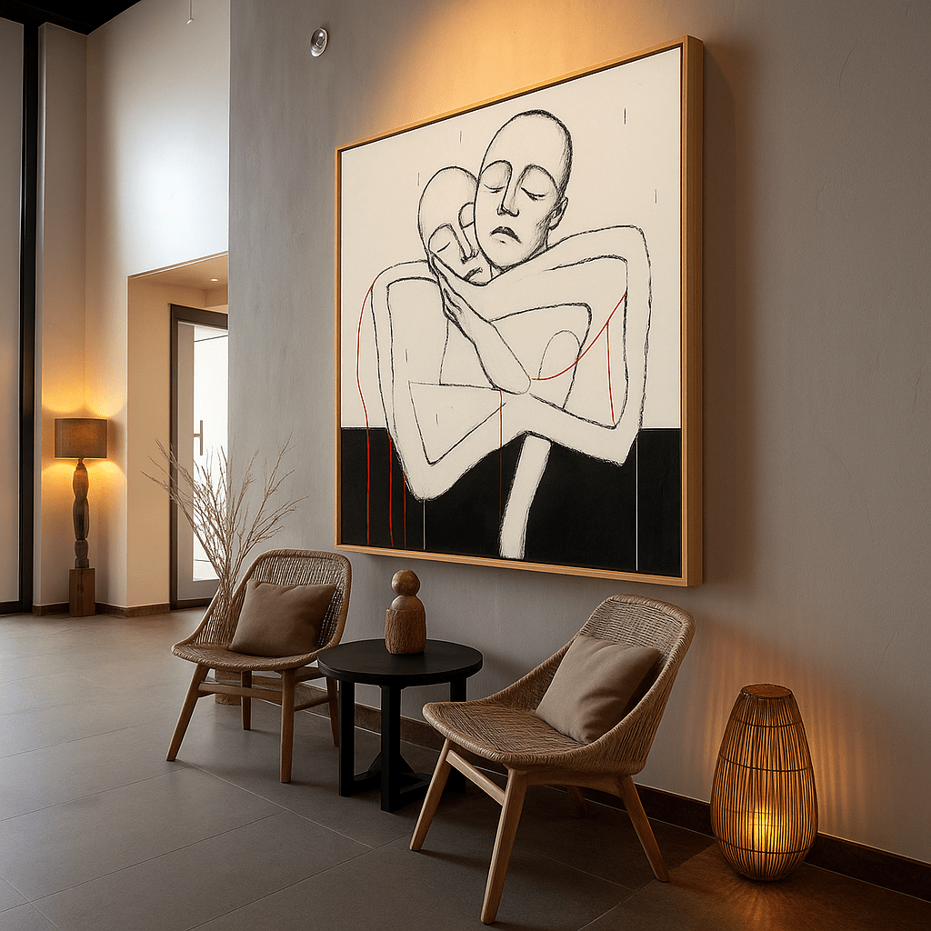 Canvas Print: "Embrace the Void" - Minimalist Figurative Wall Art modern abstract canvas wall art by Rossetti Art – luxury interior design artwork for living room, bedroom, office – black & white wall canvas Black And White Art Black and white artwork