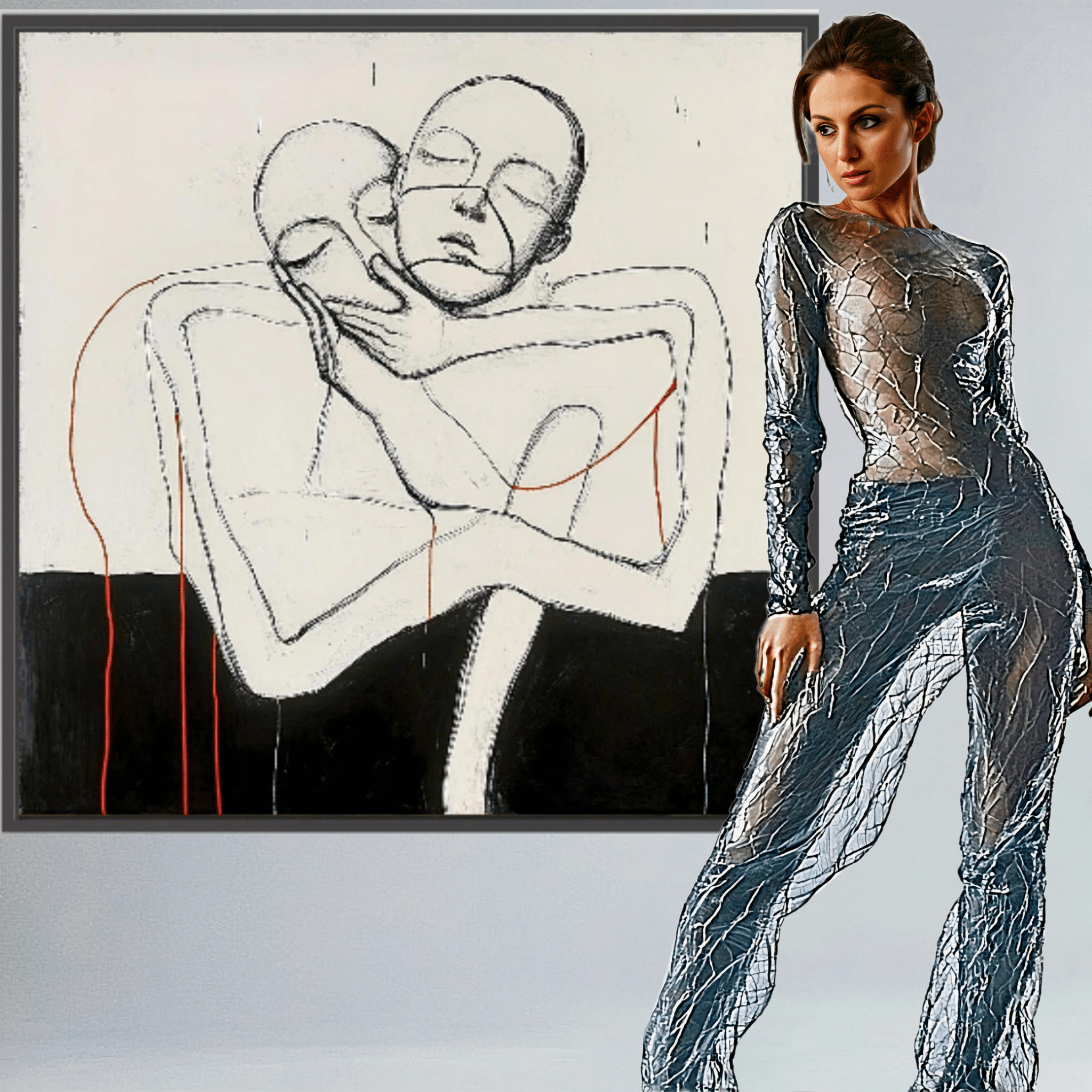 Canvas Print: "Embrace the Void" - Minimalist Figurative Wall Art modern abstract canvas wall art by Rossetti Art – luxury interior design artwork for living room, bedroom, office – black & white wall canvas Black And White Art Black and white artwork