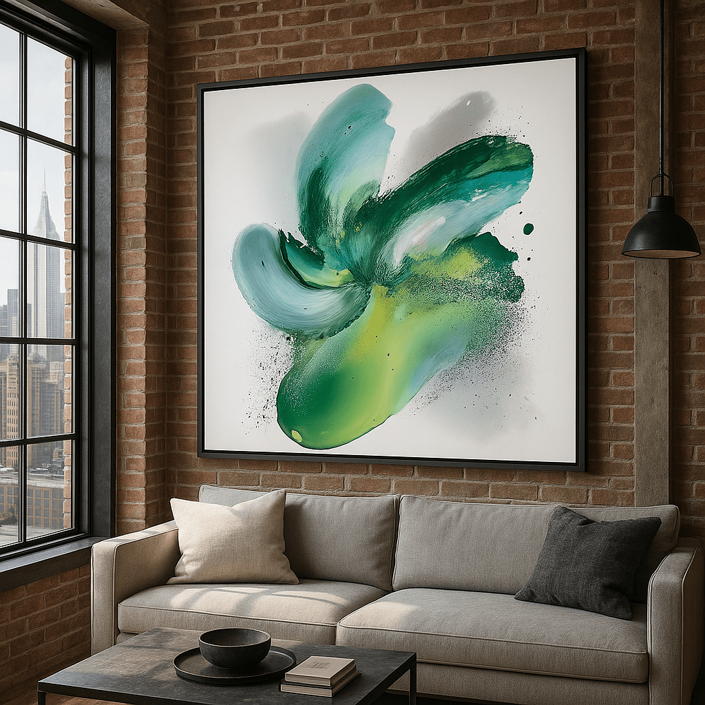 Canvas Print: Emerald Bloom – Abstract Fluid modern abstract canvas wall art by Rossetti Art – luxury interior design artwork for living room, bedroom, office – contemporary art piece Contemporary Canvas Art Contemporary canvas print