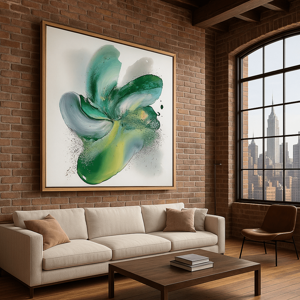 Canvas Print: Emerald Bloom – Abstract Fluid modern abstract canvas wall art by Rossetti Art – luxury interior design artwork for living room, bedroom, office – contemporary art piece Contemporary Canvas Art Contemporary canvas print