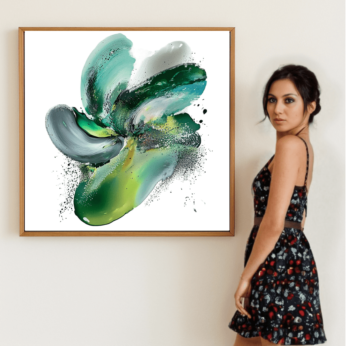 Canvas Print: Emerald Bloom – Abstract Fluid modern abstract canvas wall art by Rossetti Art – luxury interior design artwork for living room, bedroom, office – contemporary art piece Contemporary Canvas Art Contemporary canvas print