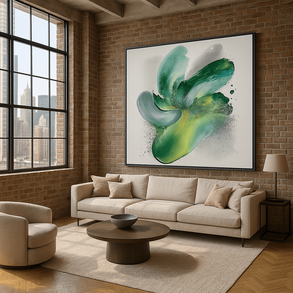 Canvas Print: Emerald Bloom – Abstract Fluid modern abstract canvas wall art by Rossetti Art – luxury interior design artwork for living room, bedroom, office – contemporary art piece Contemporary Canvas Art Contemporary canvas print