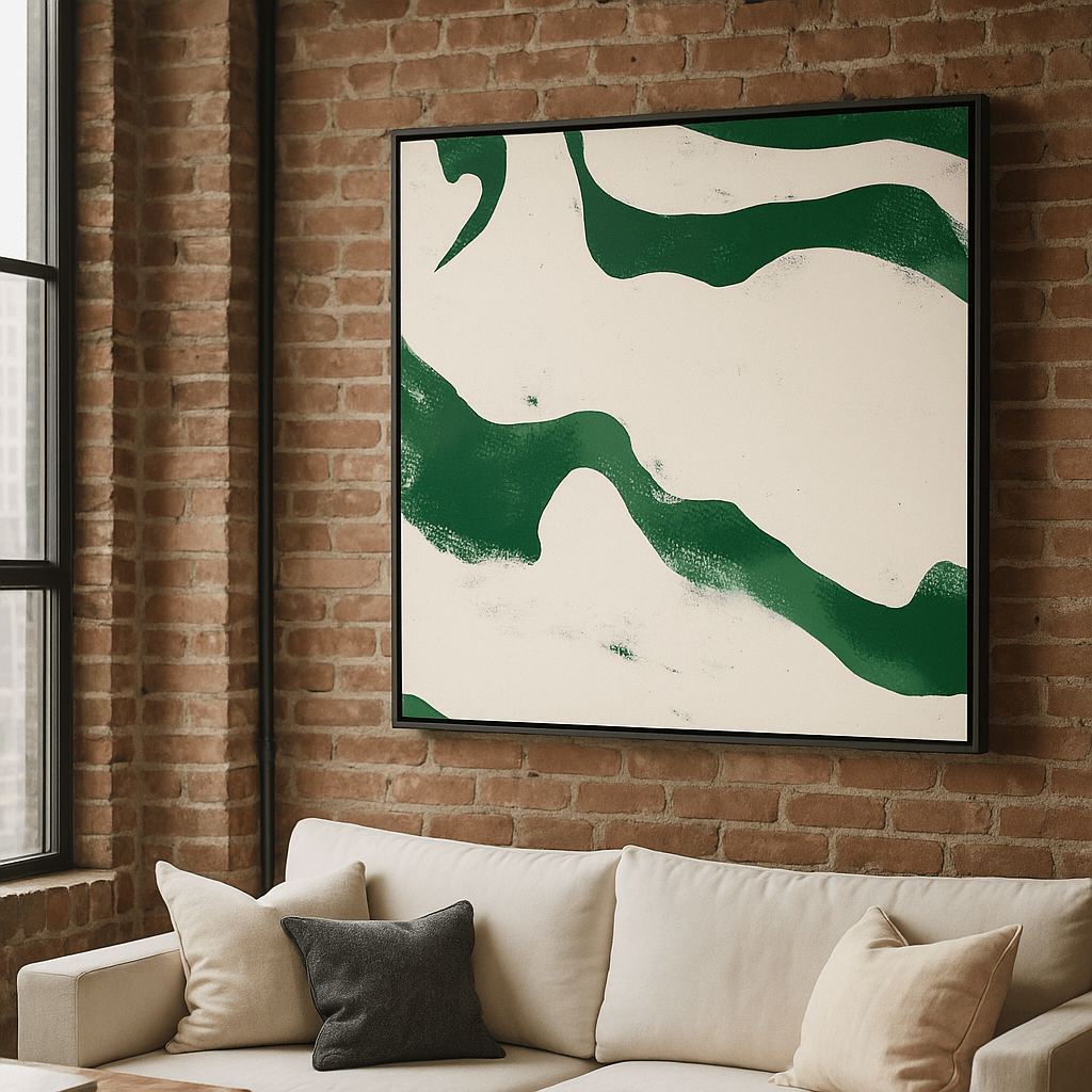 Canvas Print: Emerald Currents – Minimalist Green & White Abstract Canvas Print | Modern Nature - Inspired Wall Art modern abstract canvas wall art by Rossetti Art – luxury interior design artwork for living room, bedroom, office – abstract wall art canvas print art Chiara Rossetti