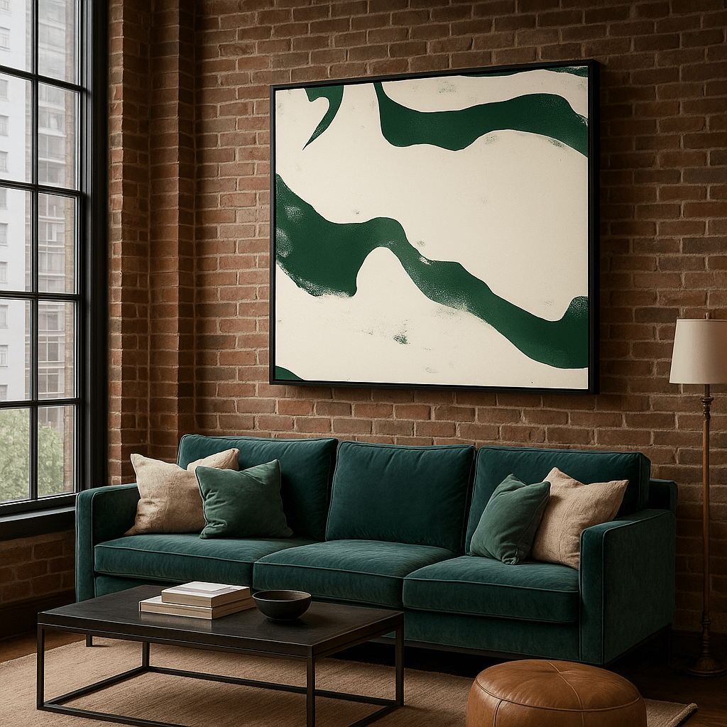 Canvas Print: Emerald Currents – Minimalist Green & White Abstract Canvas Print | Modern Nature - Inspired Wall Art modern abstract canvas wall art by Rossetti Art – luxury interior design artwork for living room, bedroom, office – abstract wall art canvas print art Chiara Rossetti