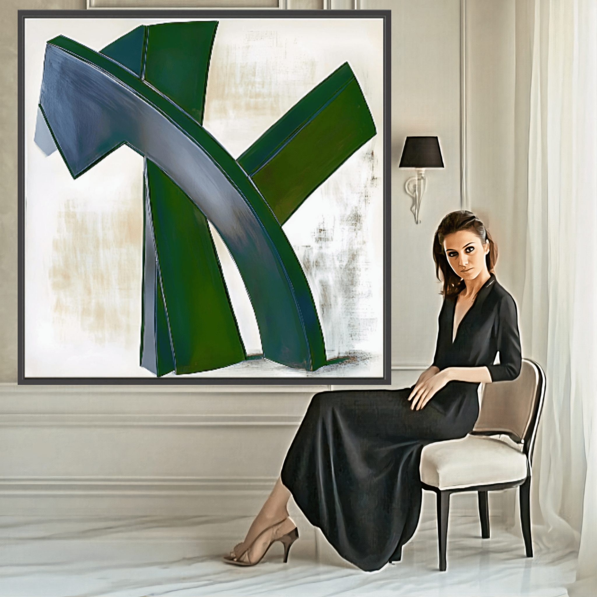 Canvas Print: Emerald Motion - Abstract Modern Wall Art modern abstract canvas wall art by Rossetti Art – luxury interior design artwork for living room, bedroom, office – abstract wall art bold statement artwork contemporary abstract painting