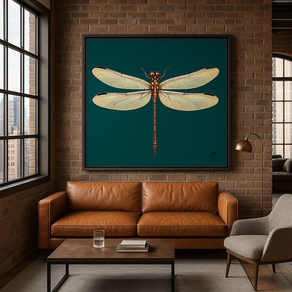 Canvas Print: Emerald Winged Still – Dragonfly Botanical Print Art modern abstract canvas wall art by Rossetti Art – luxury interior design artwork for living room, bedroom, office – contemporary art piece Contemporary Canvas Art Contemporary canvas print