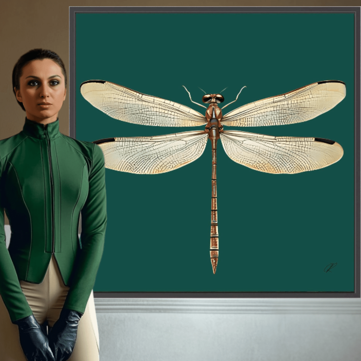 Canvas Print: Emerald Winged Still – Dragonfly Botanical Print Art modern abstract canvas wall art by Rossetti Art – luxury interior design artwork for living room, bedroom, office – contemporary art piece Contemporary Canvas Art Contemporary canvas print