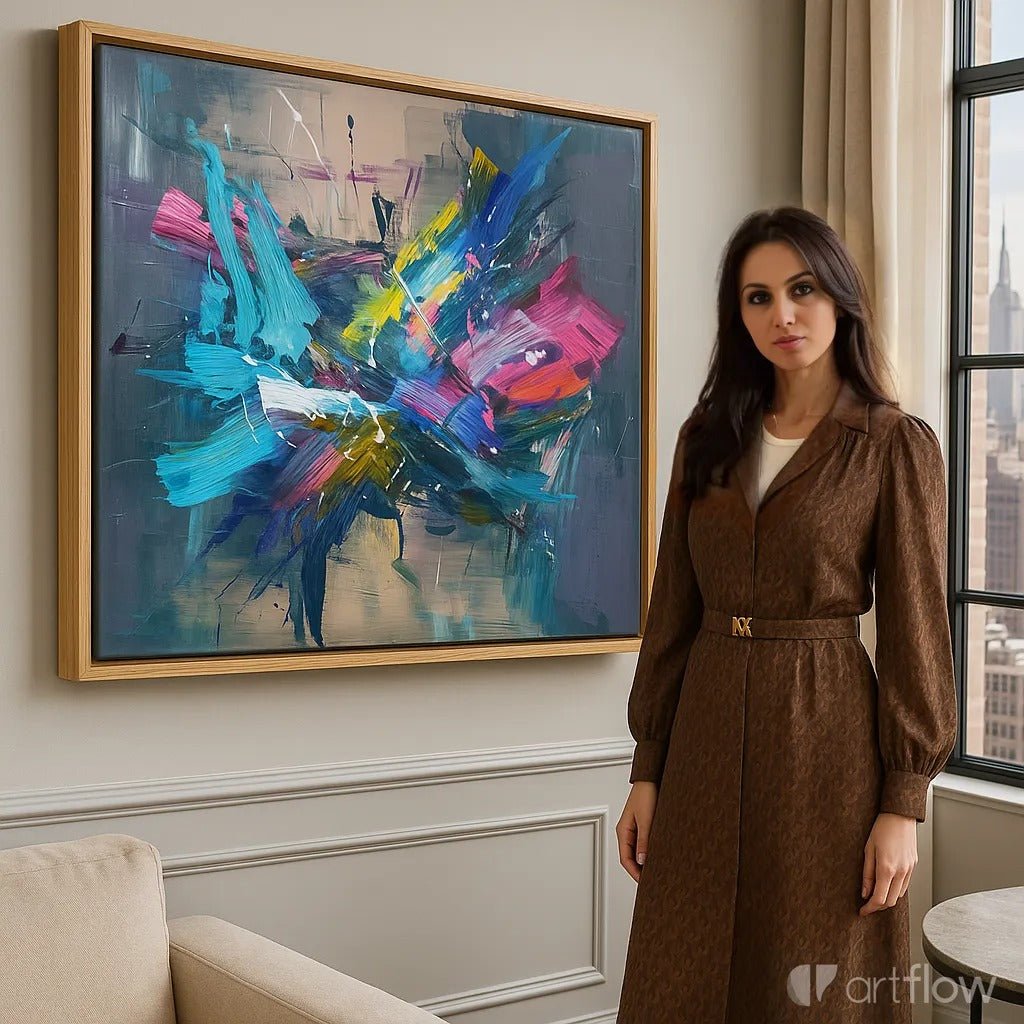 Canvas Print : Energy Unleashed - Abstract Expressionist Wall Art Print modern abstract canvas wall art by Rossetti Art – luxury interior design artwork for living room, bedroom, office – contemporary wall painting handmade wall art square abstract wall art