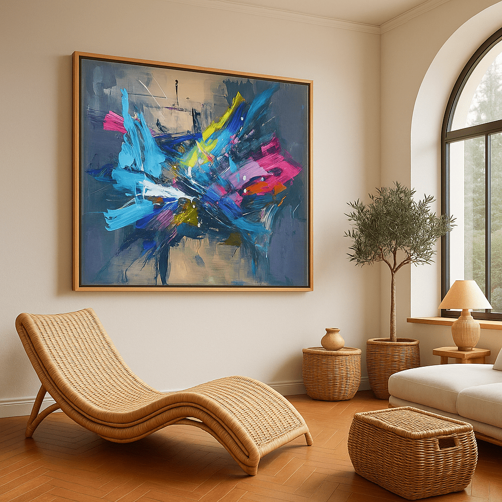 Canvas Print : Energy Unleashed - Abstract Expressionist Wall Art Print modern abstract canvas wall art by Rossetti Art – luxury interior design artwork for living room, bedroom, office – contemporary wall painting handmade wall art square abstract wall art