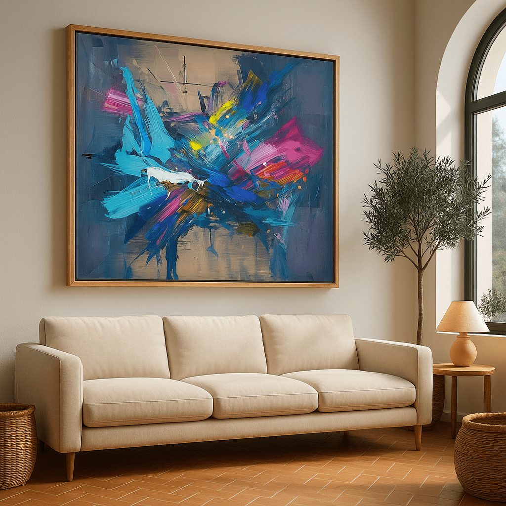 Canvas Print : Energy Unleashed - Abstract Expressionist Wall Art Print modern abstract canvas wall art by Rossetti Art – luxury interior design artwork for living room, bedroom, office – contemporary wall painting handmade wall art square abstract wall art