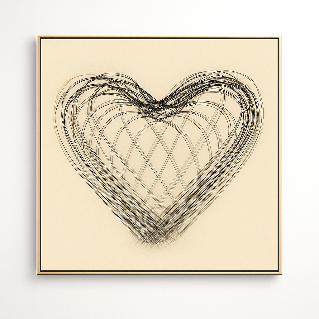 Canvas Print : Eternal Heart Lines - Abstract Heart Art Canvas Print modern abstract canvas wall art by Rossetti Art – luxury interior design artwork for living room, bedroom, office – large abstract art large canvas artwork large geometric wall art for living room