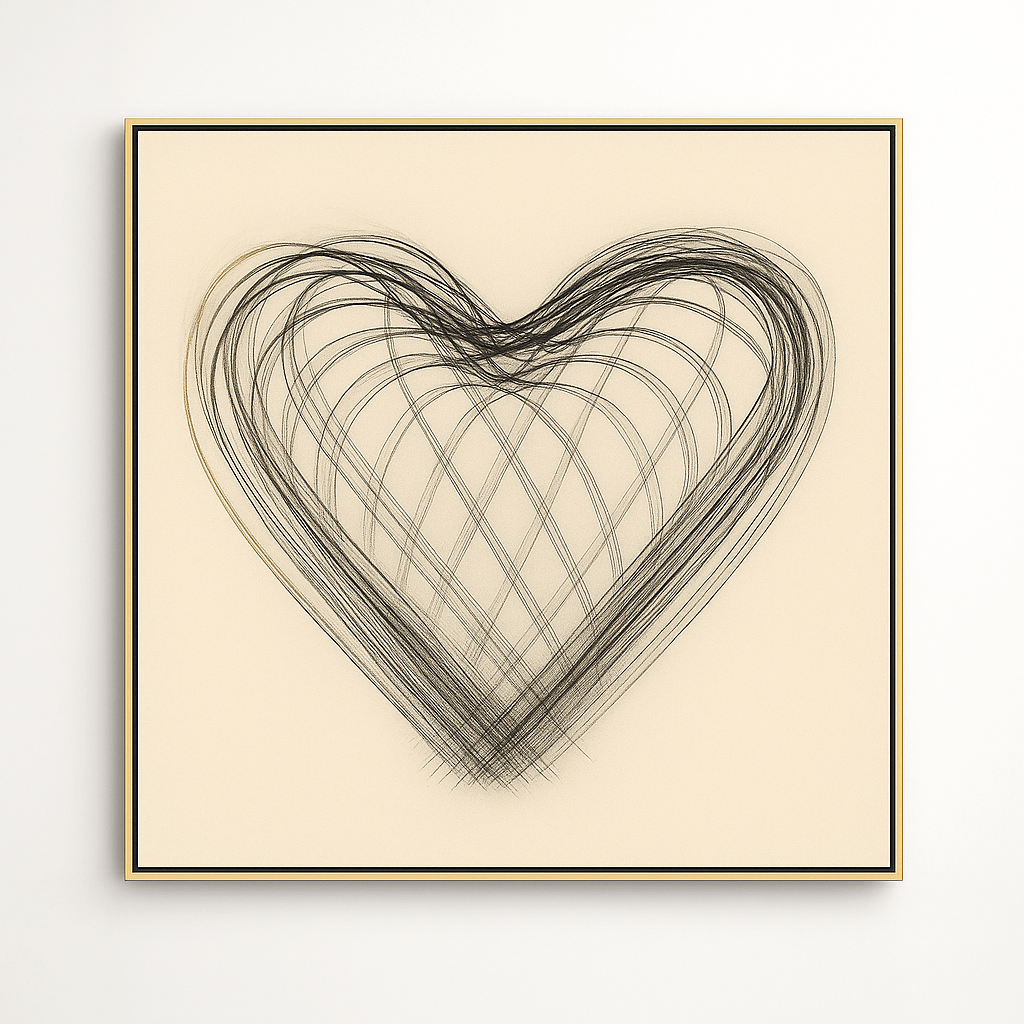 Canvas Print: Eternal Heart Lines - Abstract Heart Art Canvas Print Art modern abstract canvas wall art by Rossetti Art – luxury interior design artwork for living room, bedroom, office – abstract wall art canvas print art Chiara Rossetti