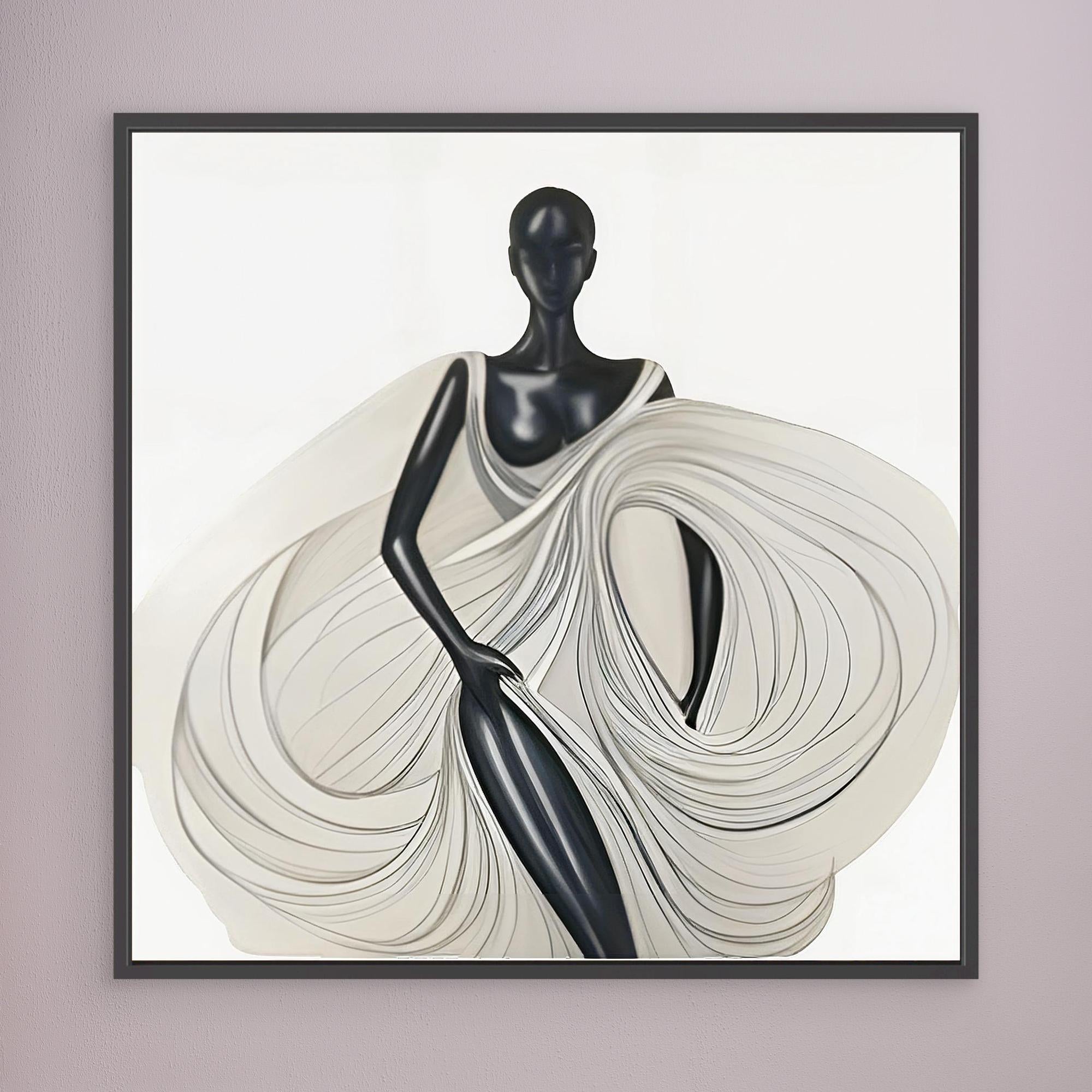 Canvas Print: Ethereal Elegance – Minimalist Art Prints Black and White modern abstract canvas wall art by Rossetti Art – luxury interior design artwork for living room, bedroom, office – Black And White Art Black and white artwork black and white canvas