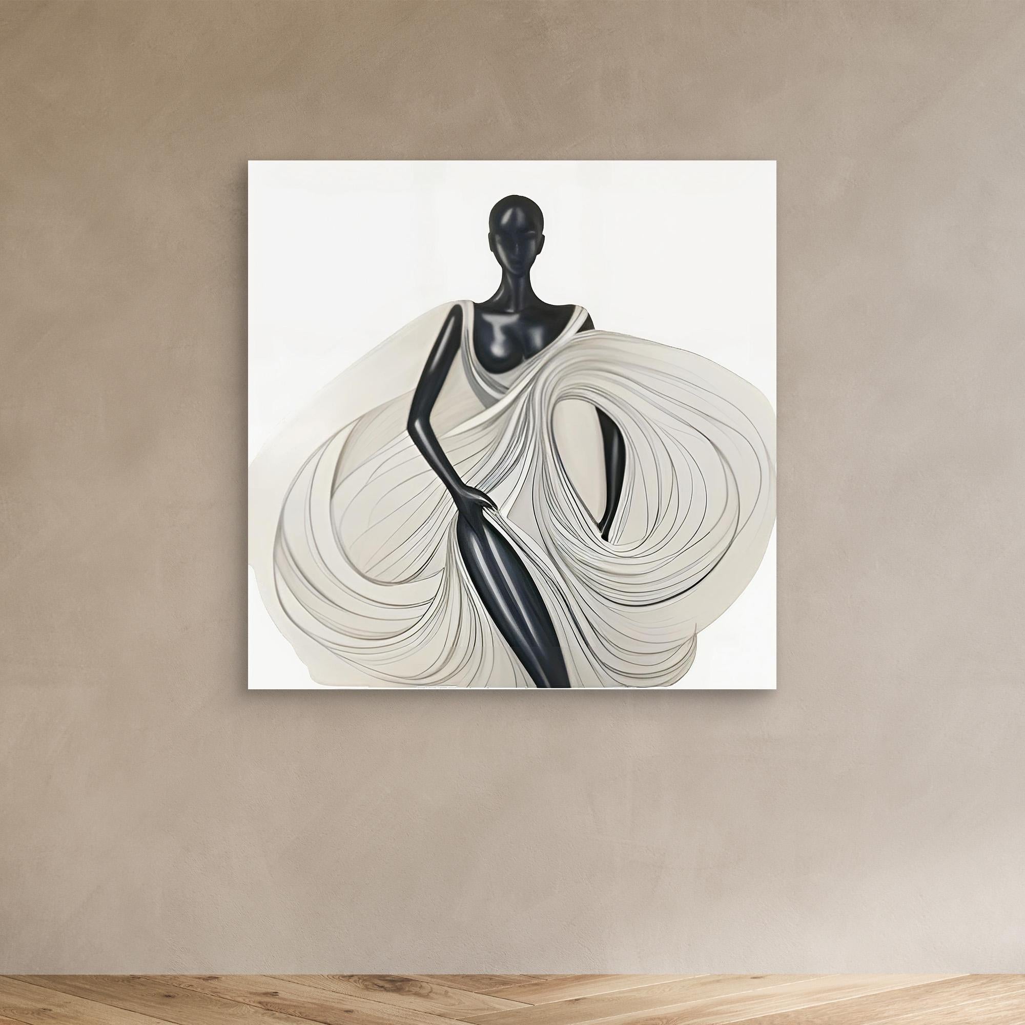 Canvas Print: Ethereal Elegance – Minimalist Art Prints Black and White modern abstract canvas wall art by Rossetti Art – luxury interior design artwork for living room, bedroom, office – Black And White Art Black and white artwork black and white canvas