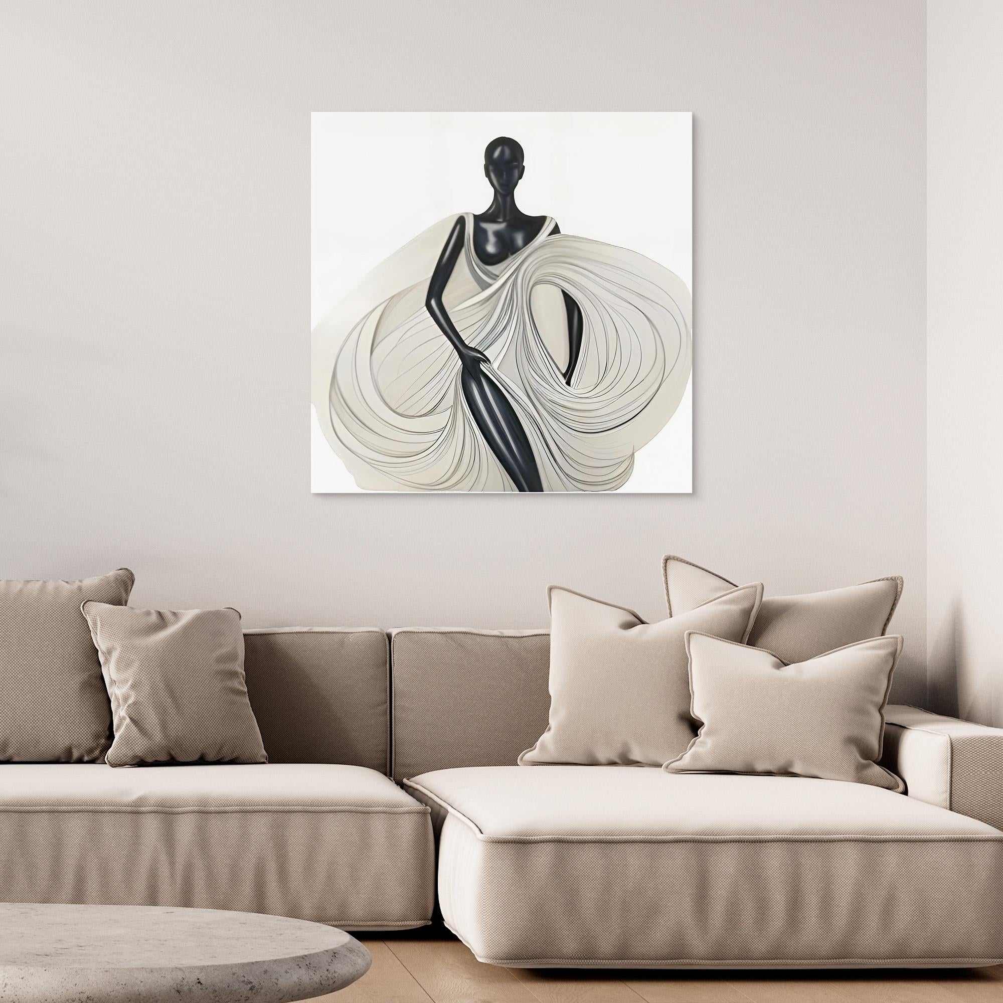Canvas Print: Ethereal Elegance – Minimalist Art Prints Black and White modern abstract canvas wall art by Rossetti Art – luxury interior design artwork for living room, bedroom, office – Black And White Art Black and white artwork black and white canvas