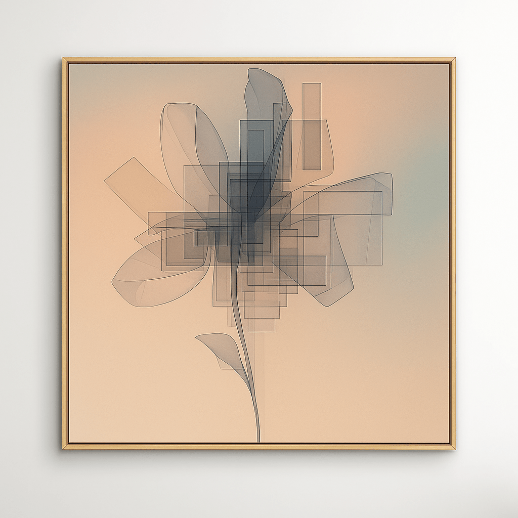 Canvas Print: Ethereal Geometry Flower – Abstract Minimalist Canvas Print for Modern Interiors modern abstract canvas wall art by Rossetti Art – luxury interior design artwork for living room, bedroom, office – abstract wall art contemporary wall design extra large canvas wall art for living room