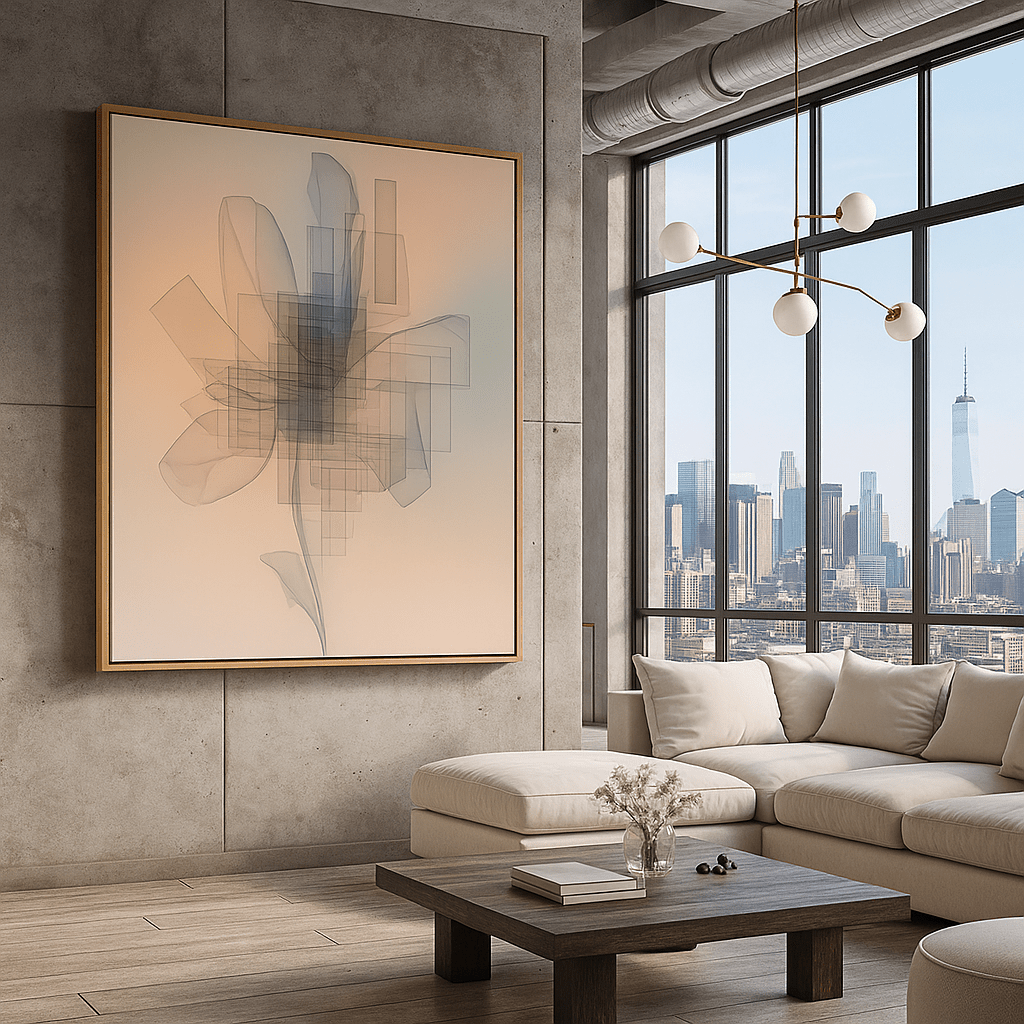 Canvas Print: Ethereal Geometry Flower – Abstract Minimalist Canvas Print for Modern Interiors modern abstract canvas wall art by Rossetti Art – luxury interior design artwork for living room, bedroom, office – abstract wall art contemporary wall design extra large canvas wall art for living room