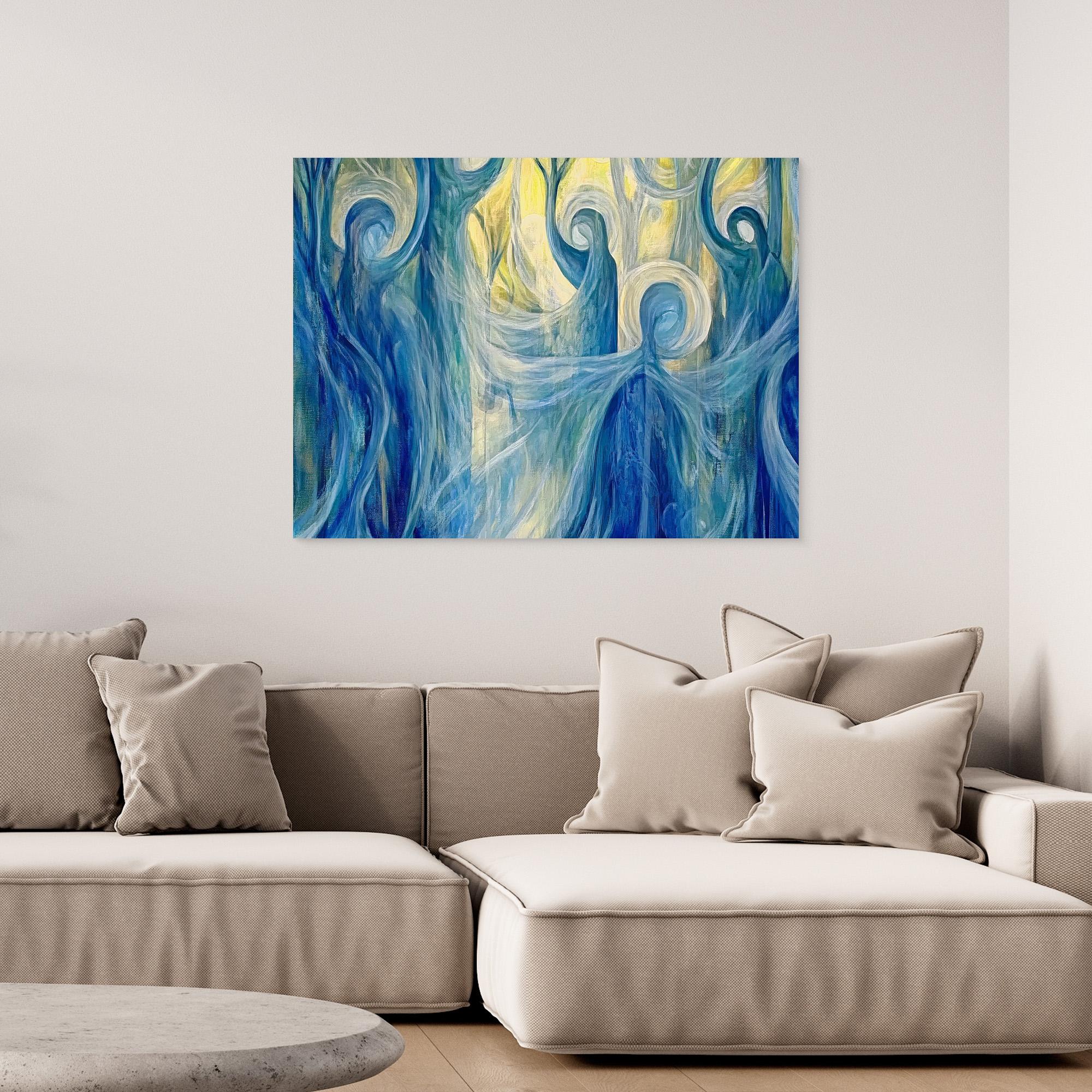Canvas Print: "Ethereal Guardians" - Mystical Abstract Canvas Art modern abstract canvas wall art by Rossetti Art – luxury interior design artwork for living room, bedroom, office – Bold Imaginative Wall Art Cosmic Wall Art Dreamlike Canvas Art