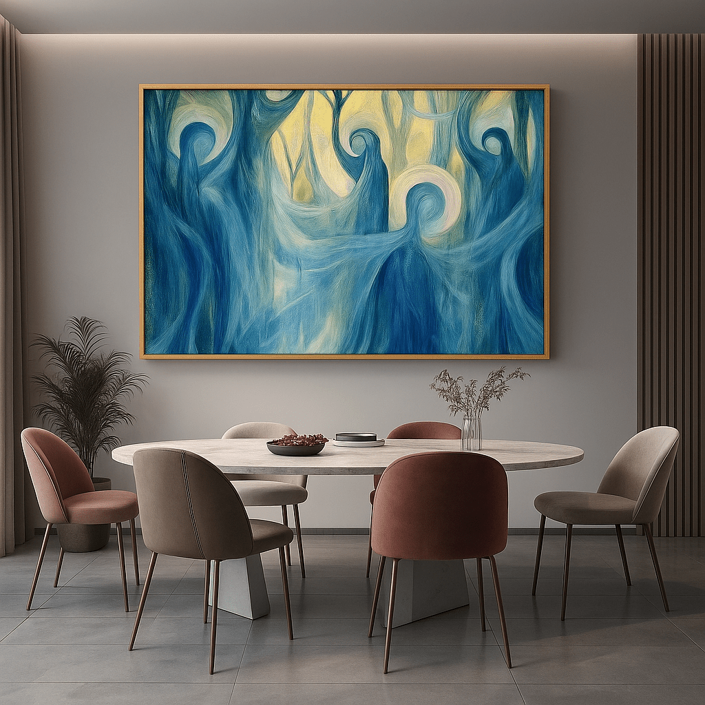 Canvas Print: "Ethereal Guardians" - Mystical Abstract Canvas Art modern abstract canvas wall art by Rossetti Art – luxury interior design artwork for living room, bedroom, office – Bold Imaginative Wall Art Cosmic Wall Art Dreamlike Canvas Art