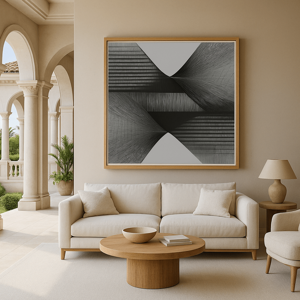 Canvas Print: "Ethereal Motion" - Abstract Monochrome Wall Art modern abstract canvas wall art by Rossetti Art – luxury interior design artwork for living room, bedroom, office – Black And White Art Black and white artwork black and white canvas