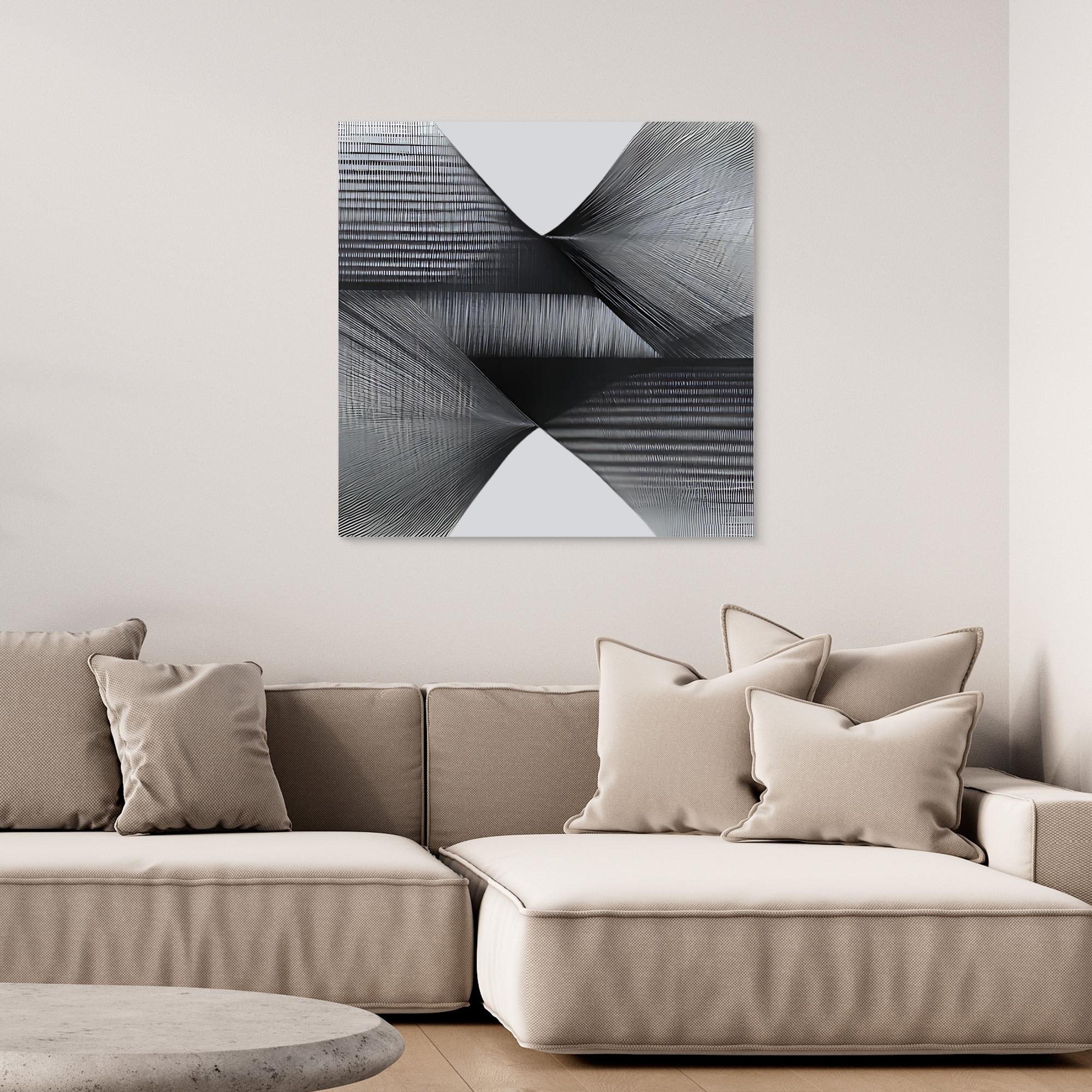 Canvas Print: "Ethereal Motion" - Abstract Monochrome Wall Art modern abstract canvas wall art by Rossetti Art – luxury interior design artwork for living room, bedroom, office – Black And White Art Black and white artwork black and white canvas