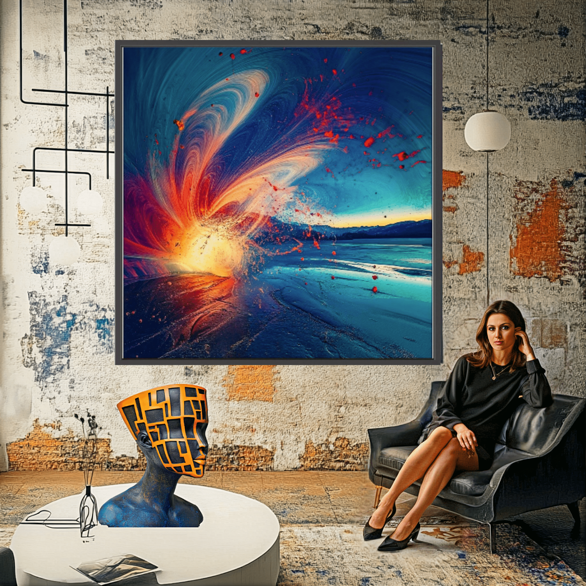 Canvas Print : Ethereal Wave - Abstract Cosmic Landscape Art modern abstract canvas wall art by Rossetti Art – luxury interior design artwork for living room, bedroom, office – Abstract Cosmic Art Celestial Wall Art Cosmic Explosion Art
