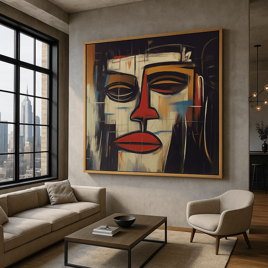 Canvas Print : "Expressions in Red" - Abstract Face Expressionist Art Print modern abstract canvas wall art by Rossetti Art – luxury interior design artwork for living room, bedroom, office – contemporary art piece Contemporary Canvas Art Contemporary canvas print