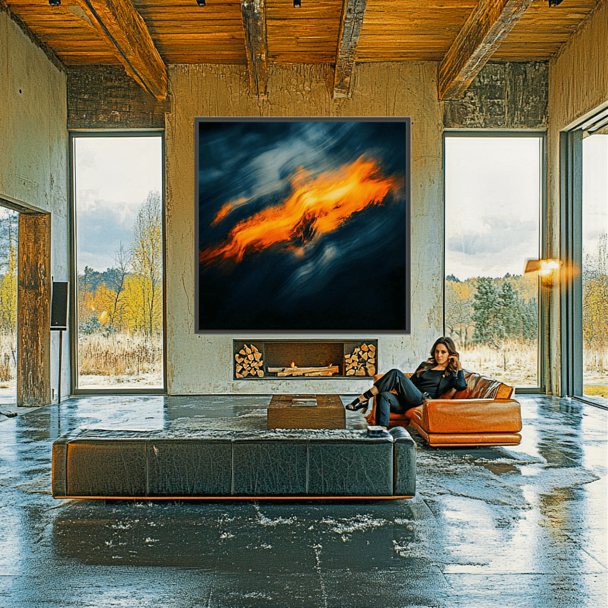 Canvas Print : Fiery Abstract - Bold Modern Wall Art modern abstract canvas wall art by Rossetti Art – luxury interior design artwork for living room, bedroom, office – Contemporary Art for Sale Fiery Abstract Art Modern Wall Decor