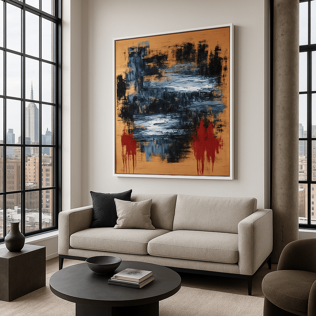 Canvas Print : "Fiery Reflections" - Abstract Expressionist Wall Art modern abstract canvas wall art by Rossetti Art β luxury interior design artwork for living room, bedroom, office β Minimalist abstract art Minimalist Abstract Canvas Art Minimalist Art for Sale