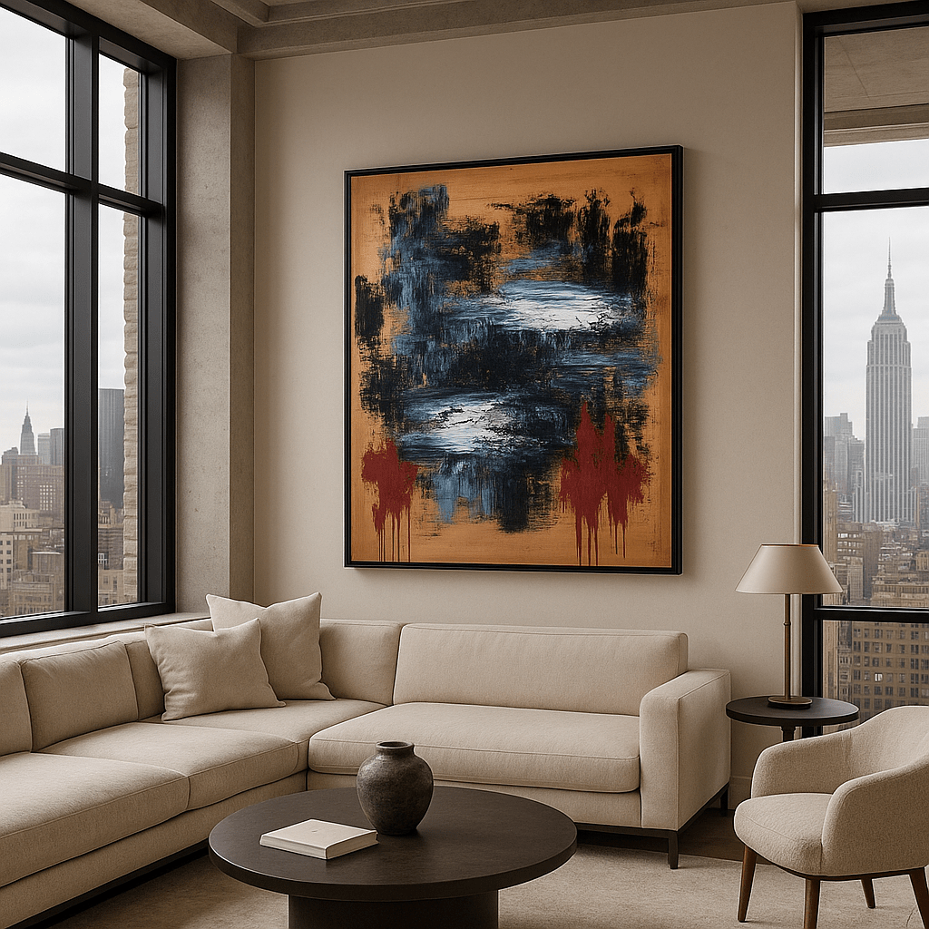 Canvas Print : "Fiery Reflections" - Abstract Expressionist Wall Art modern abstract canvas wall art by Rossetti Art β luxury interior design artwork for living room, bedroom, office β Minimalist abstract art Minimalist Abstract Canvas Art Minimalist Art for Sale