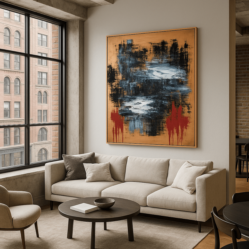 Canvas Print : "Fiery Reflections" - Abstract Expressionist Wall Art modern abstract canvas wall art by Rossetti Art β luxury interior design artwork for living room, bedroom, office β Minimalist abstract art Minimalist Abstract Canvas Art Minimalist Art for Sale