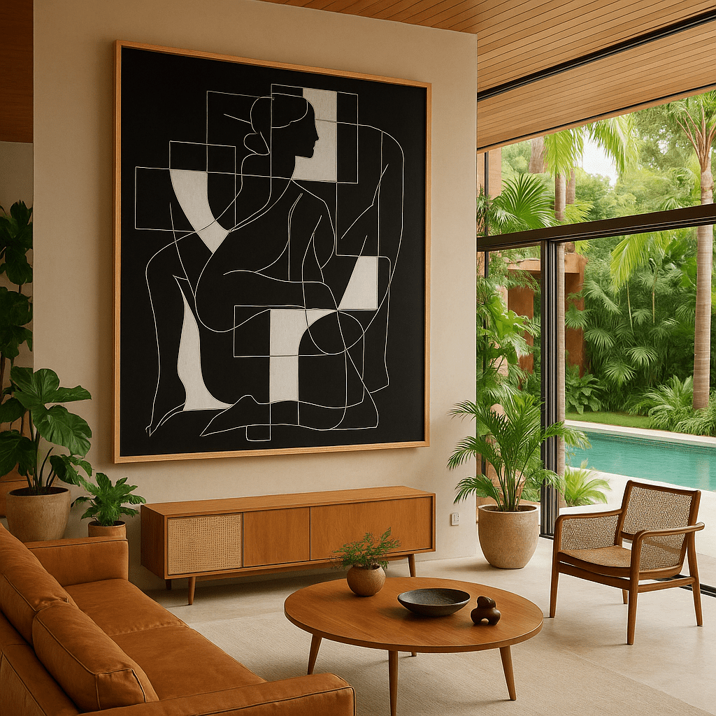 Canvas Print : Figure in Form – Minimalist Female Line Art on Black Canvas modern abstract canvas wall art by Rossetti Art – luxury interior design artwork for living room, bedroom, office – black and beige wall art Black And White Art Black and white artwork