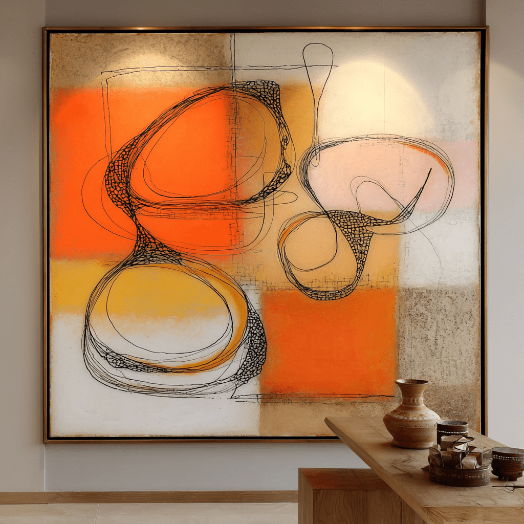 Canvas Print: Fire Form Flow – Abstract Canvas Wall Art for Loft Spaces modern abstract canvas wall art by Rossetti Art – luxury interior design artwork for living room, bedroom, office – abstract wall art bold geometric art contemporary wall design